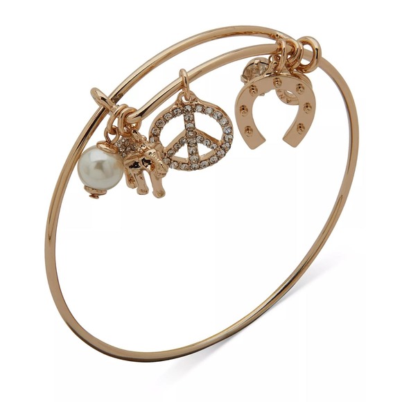 Anne Klein Jewelry - Anne Klein Gold-Tone Crystal Charm Bangle Bracelet